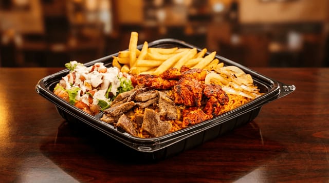Mixed Grill Plate Over Rice.