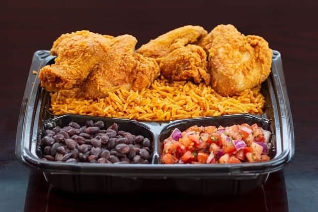 Wings with Rice, Bean & Salsa.
