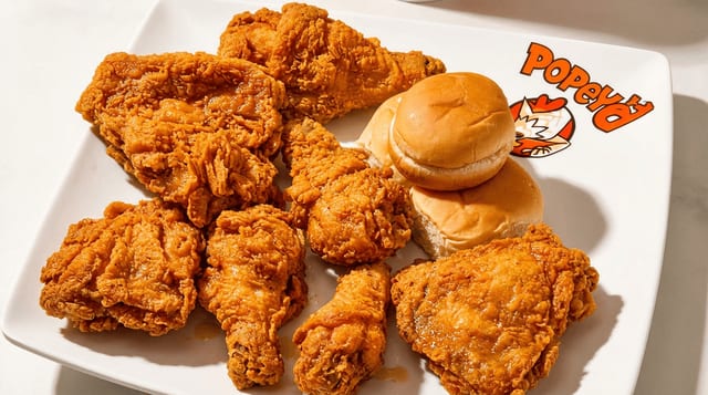 Fried Chicken with Dinner Rolls.