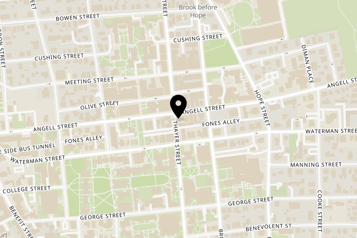 Map showing the location of BFC: Boston Fried Chicken & Burritos Providence Thayer Street on 227 Thayer St in Providence